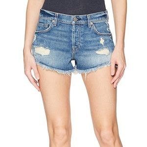 7 Boyfriend Distressed Jean Shorts w/ frayed hem.